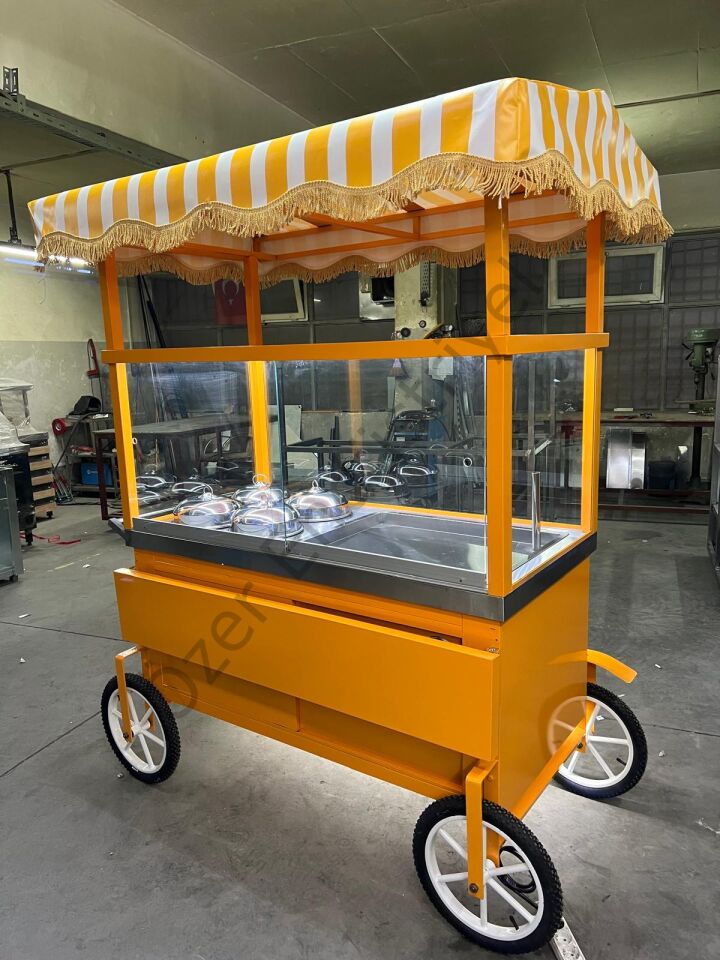 Pilav ve Çorba Arabası 150x70cm | 4 Potlu Çorbacı Tezgahı + Pilav Tezgahı | Tenteli Seyyar Satış Arabası