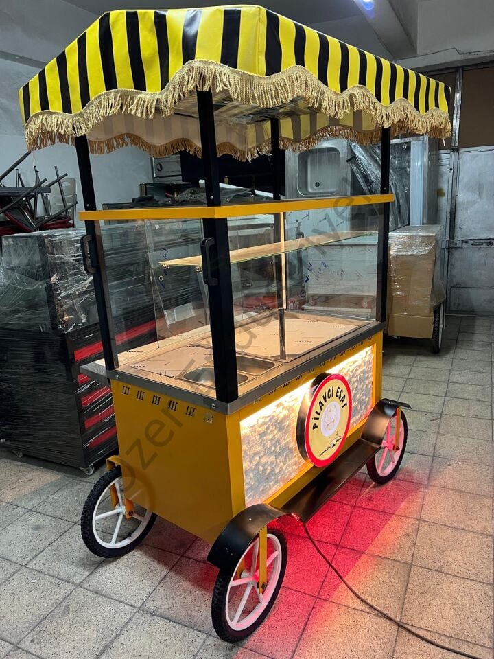 Tenteli Pilav Arabası | LED Işıklı Seyyar Pilav Tezgahı