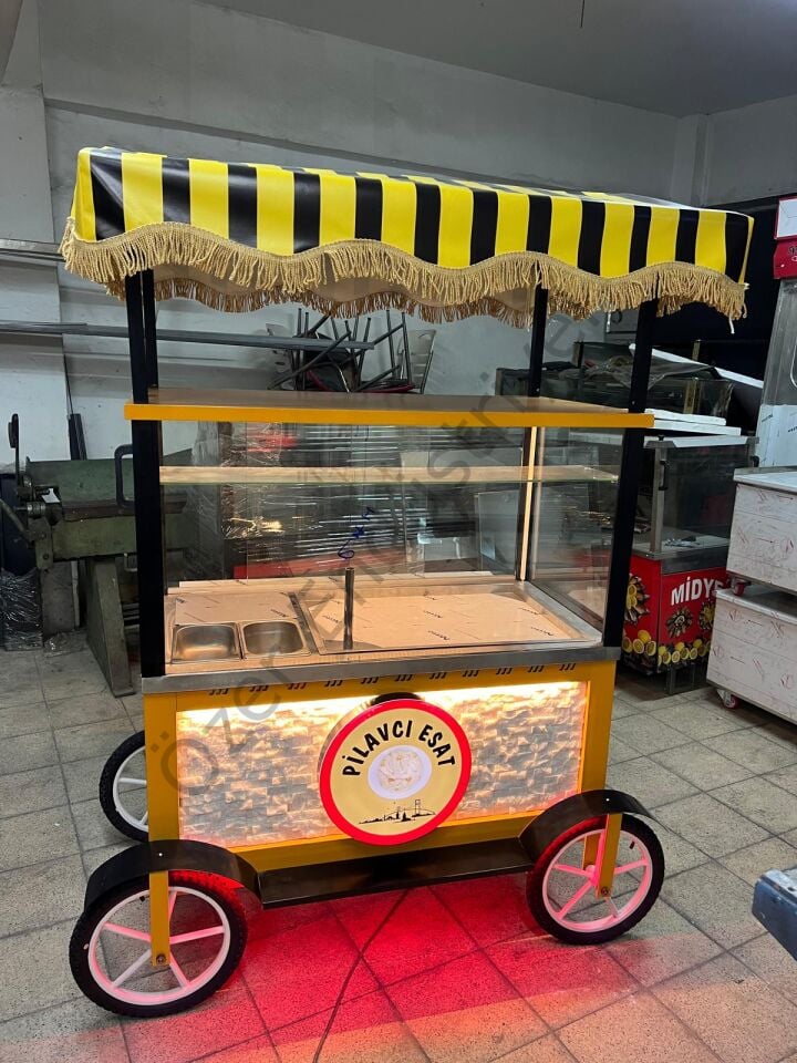 Tenteli Pilav Arabası | LED Işıklı Seyyar Pilav Tezgahı