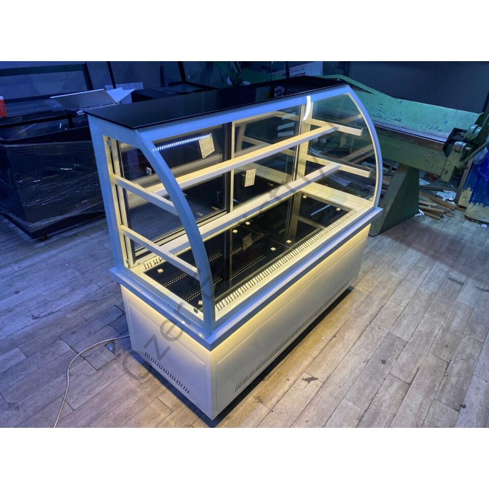 +4°C Tekerlekli Pasta Dolabı | Bombe Camlı & Ledli Endüstriyel