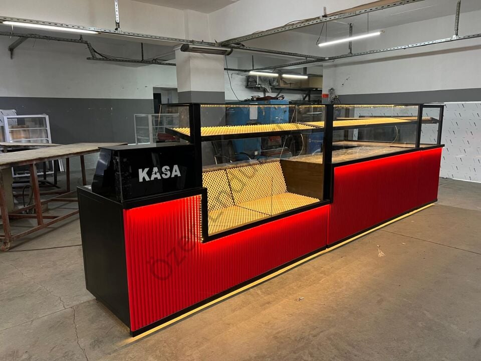 6 Metre L Tipi Baklava & Ekmek Tezgahı | Isıtmalı, Kasa Bankolu