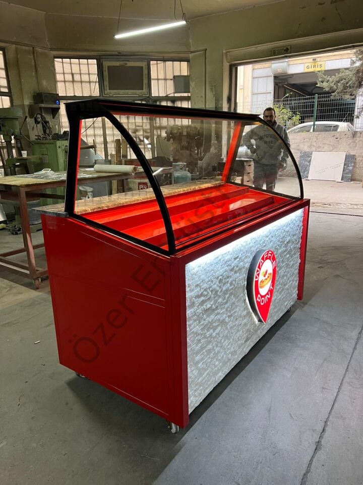 Waffle Standı 150 cm | Bombe Camlı, Ledli, Tekerlekli