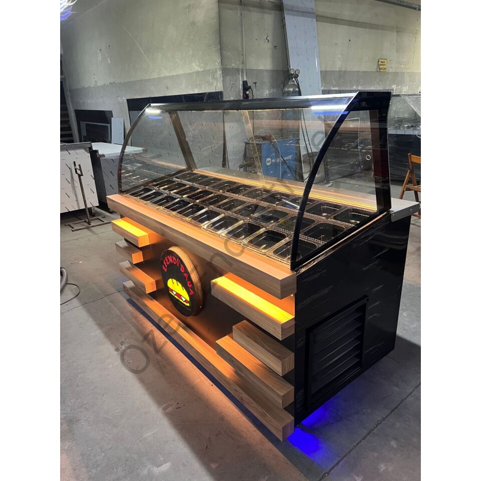 Soğutmalı Kahvaltı Dolabı 170 cm | Bombe Camlı, Ledli