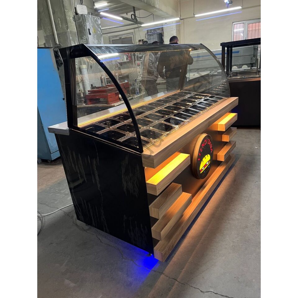 Soğutmalı Kahvaltı Dolabı 170 cm | Bombe Camlı, Ledli