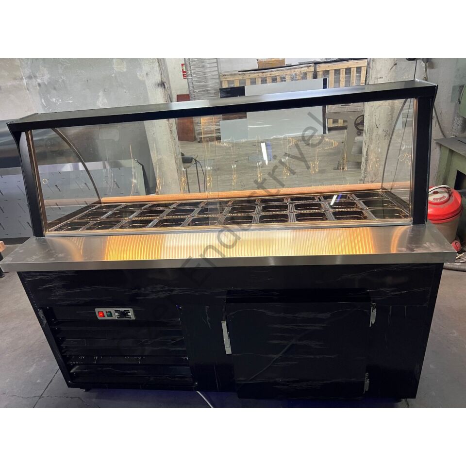 Soğutmalı Kahvaltı Dolabı 170 cm | Bombe Camlı, Ledli