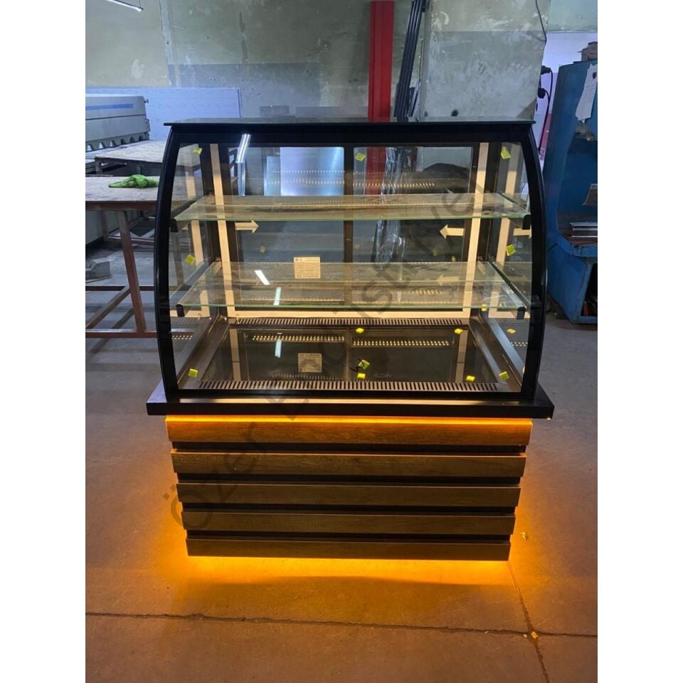 100 cm Bombe Camlı Pasta ve Tatlı Dolabı +4°C Soğutmalı Tekerlekli