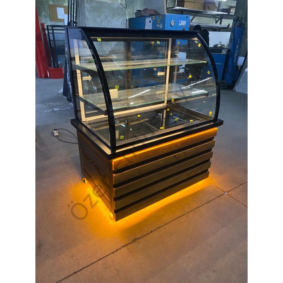 100 cm Bombe Camlı Pasta ve Tatlı Dolabı +4°C Soğutmalı Tekerlekli