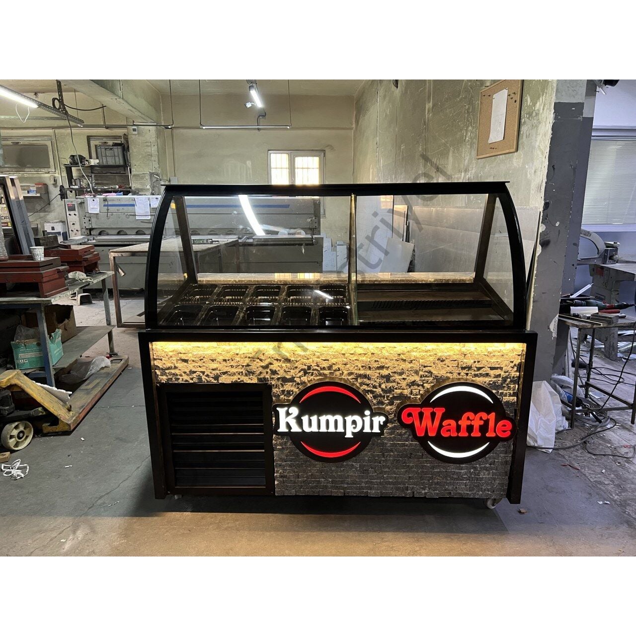 150x85x130 cm Kumpir & Waffle Dolabı +4°C Soğutmalı LED Işıklı