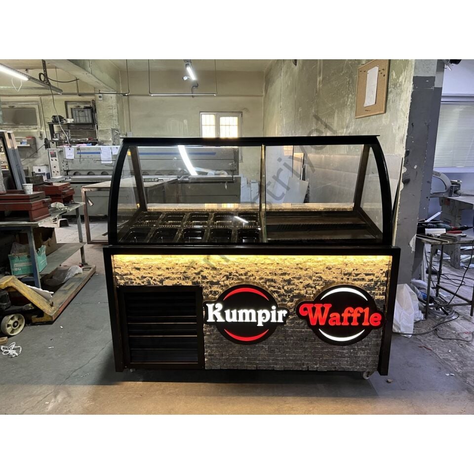150x85x130 cm Kumpir & Waffle Dolabı +4°C Soğutmalı LED Işıklı