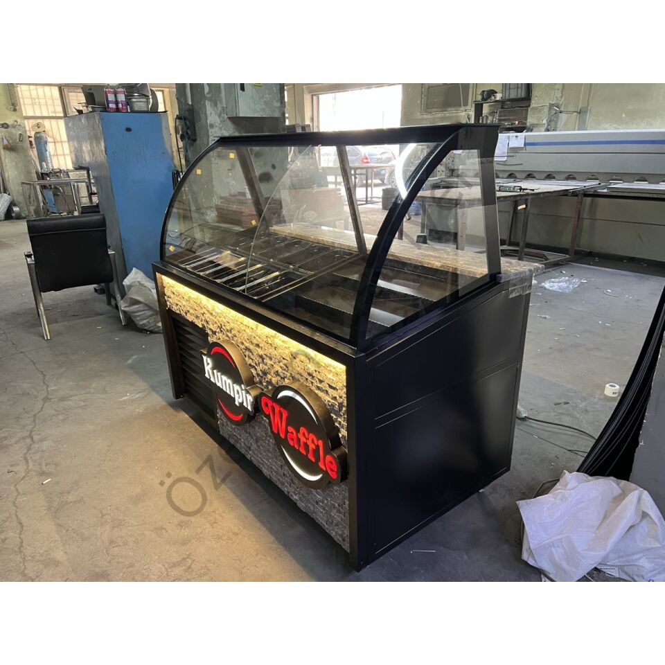 150x85x130 cm Kumpir & Waffle Dolabı +4°C Soğutmalı LED Işıklı