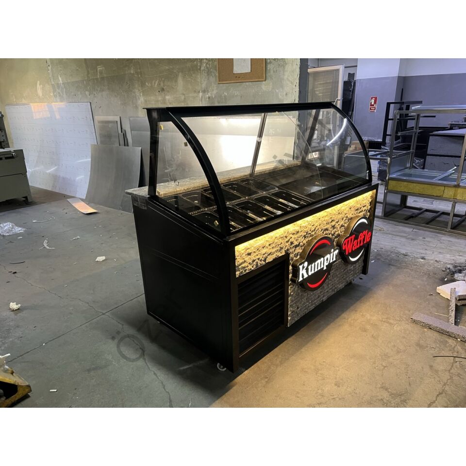 150x85x130 cm Kumpir & Waffle Dolabı +4°C Soğutmalı LED Işıklı