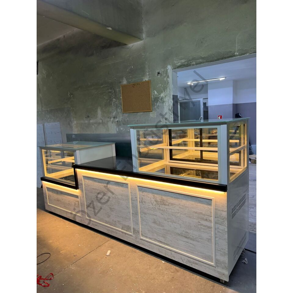 300 Cm Soğutmalı Pasta Dolabı Kasa Seti Çift Camlı Ledli +4°C