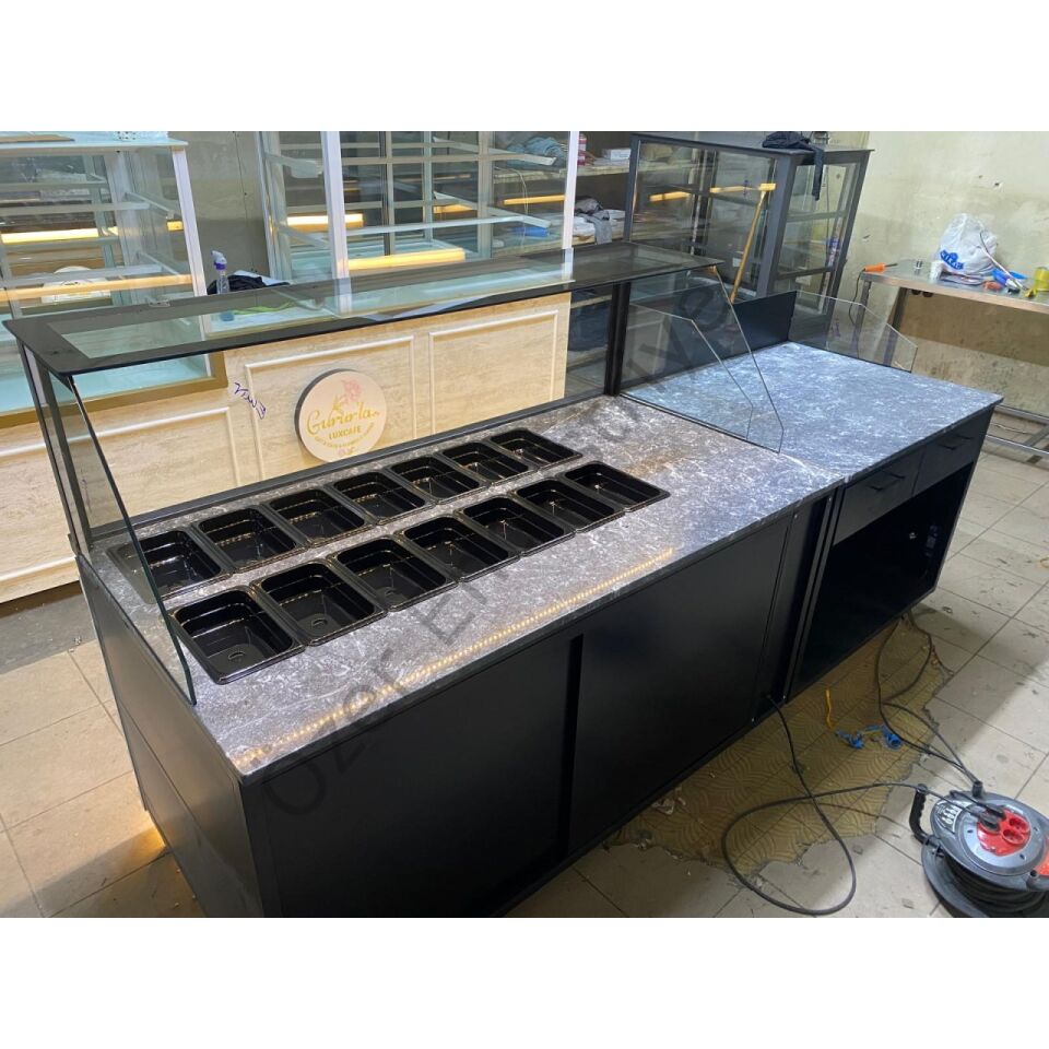 180 Cm Kumpir Dolabı Tezgahı + 100 Cm Kasa Bankosu