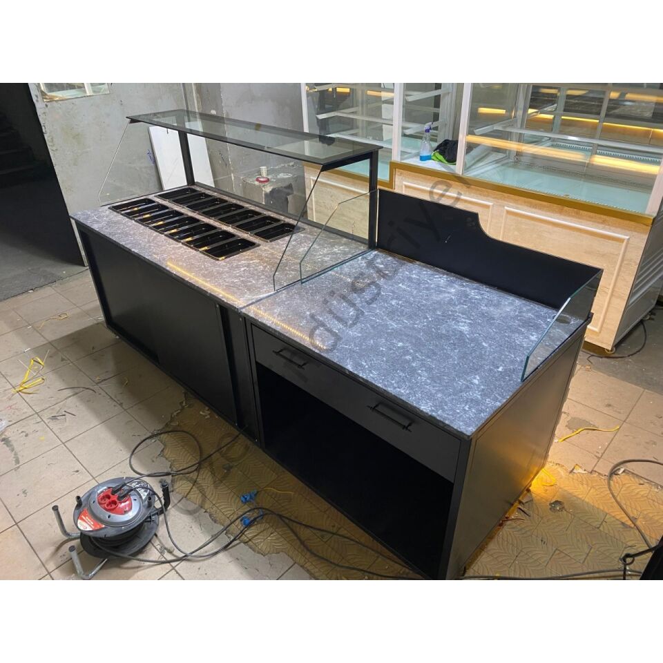 180 Cm Kumpir Dolabı Tezgahı + 100 Cm Kasa Bankosu