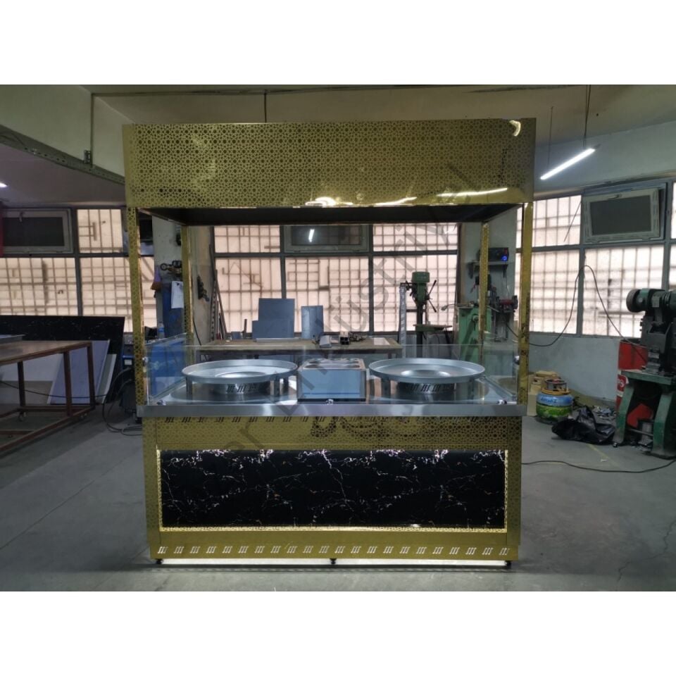 Tantuni Tezgahı 160x70 cm | Tekerlekli, Ledli, Gold Sac