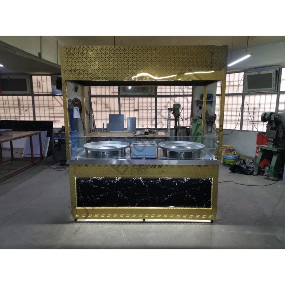 Tantuni Tezgahı 160x70 cm | Tekerlekli, Ledli, Gold Sac