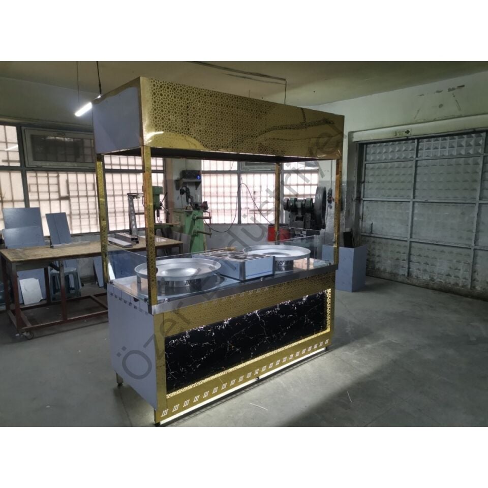 Tantuni Tezgahı 160x70 cm | Tekerlekli, Ledli, Gold Sac