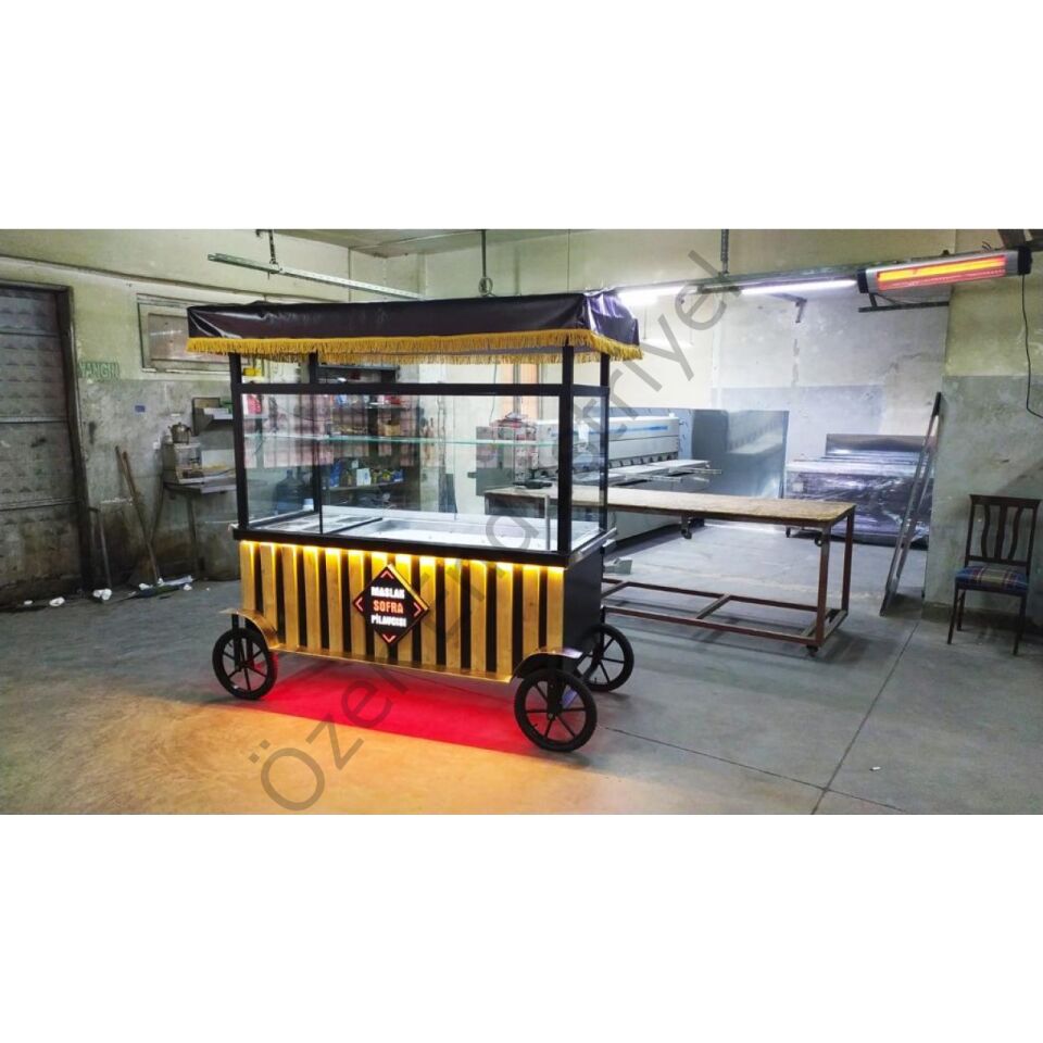 200 cm Seyyar Pilav Arabası | Ledli, Paslanmaz Çelik, Tüp/Elektrik