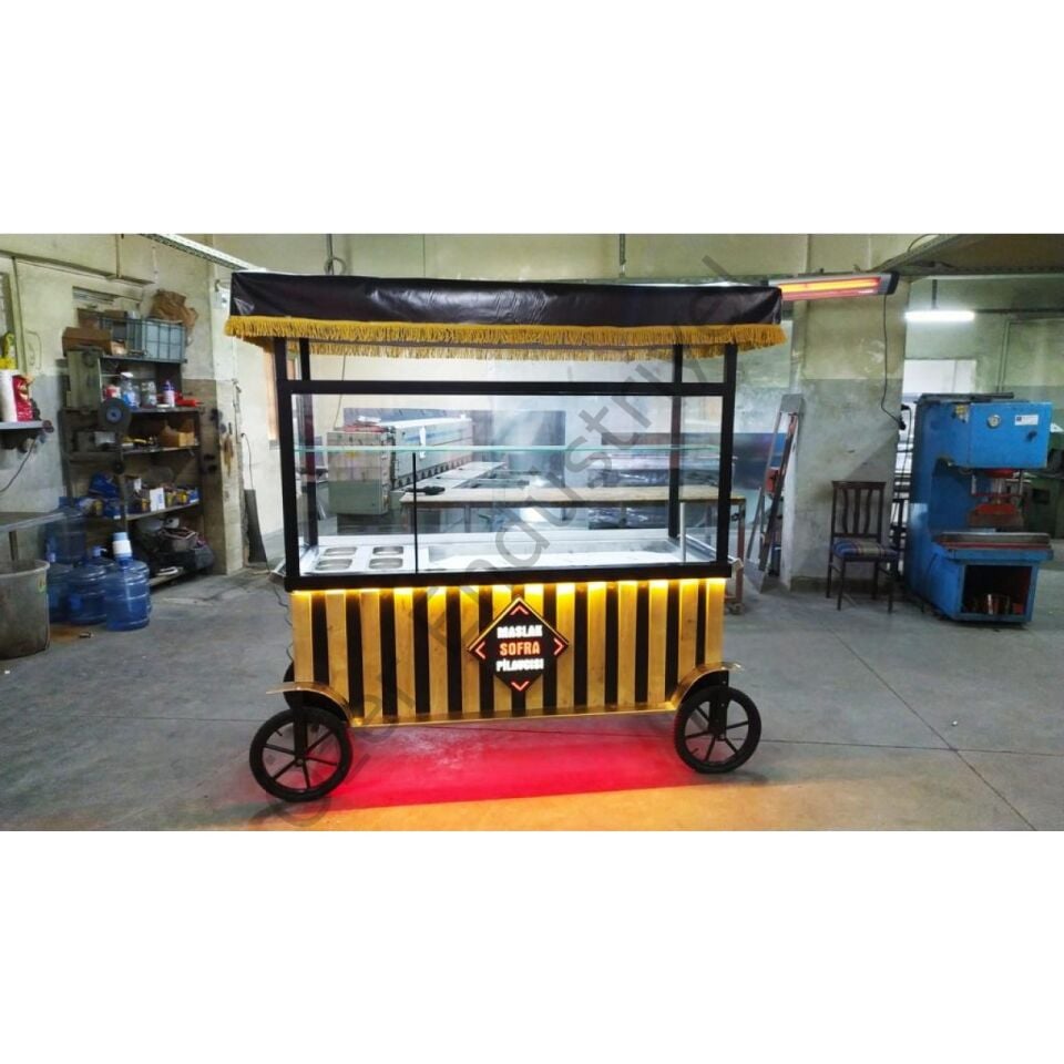 200 cm Seyyar Pilav Arabası | Ledli, Paslanmaz Çelik, Tüp/Elektrik
