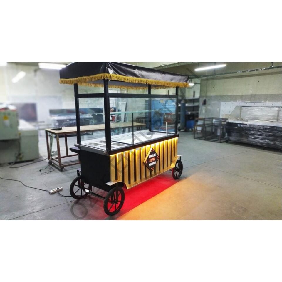 200 cm Seyyar Pilav Arabası | Ledli, Paslanmaz Çelik, Tüp/Elektrik
