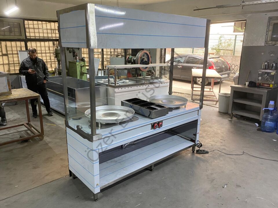 200 cm Çift Tepsili Tantuni Tezgahı | Paslanmaz Çelik, Doğalgazlı/Tüplü