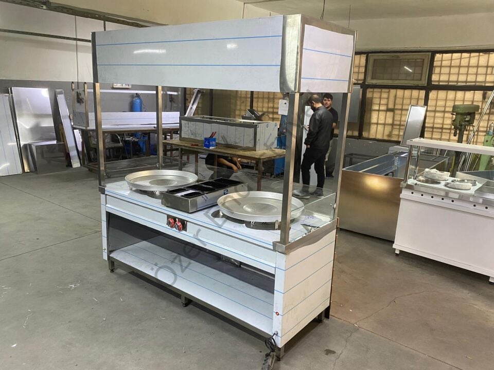 200 cm Çift Tepsili Tantuni Tezgahı | Paslanmaz Çelik, Doğalgazlı/Tüplü