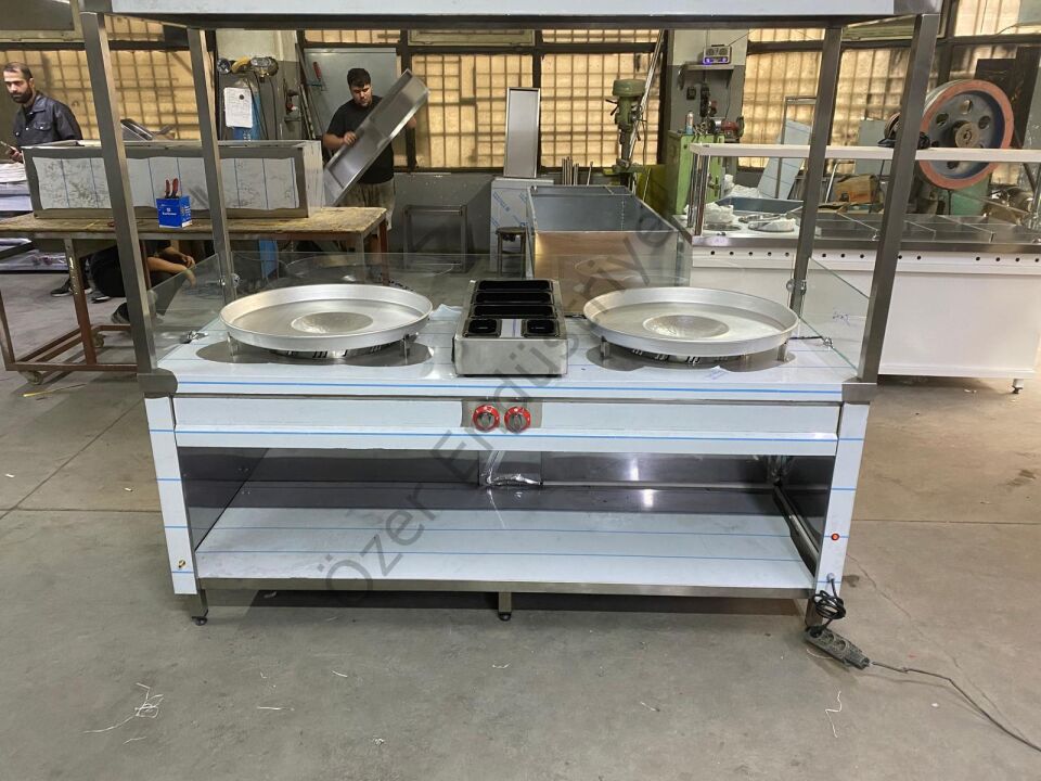 200 cm Çift Tepsili Tantuni Tezgahı | Paslanmaz Çelik, Doğalgazlı/Tüplü
