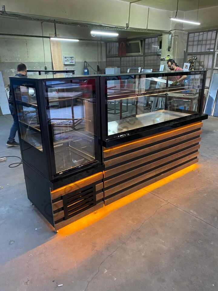 Benmari Yemek Tezgahı + Soğutmalı Tatlı Dolabı | Paslanmaz, Ledli