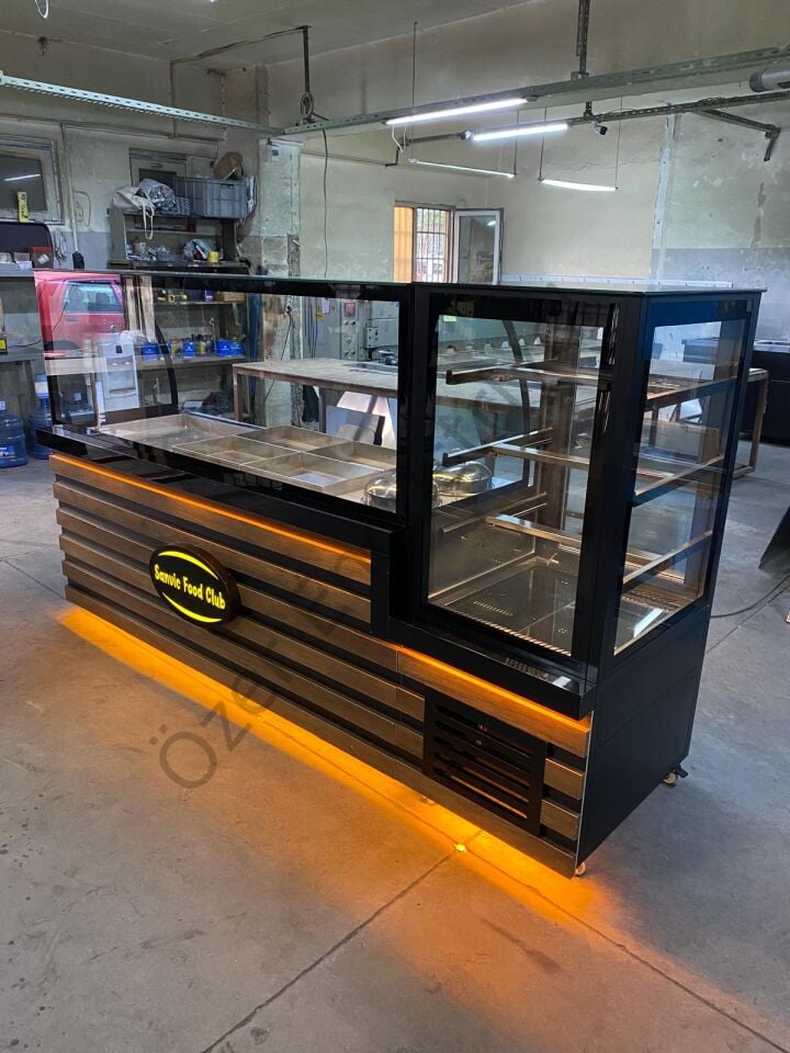 Benmari Yemek Tezgahı + Soğutmalı Tatlı Dolabı | Paslanmaz, Ledli