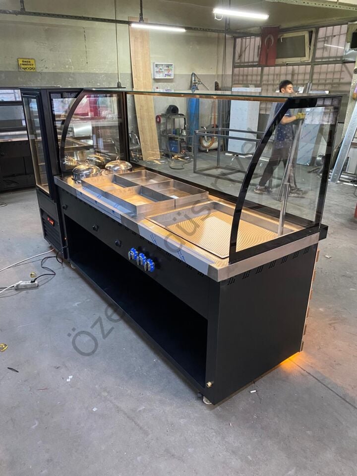 Benmari Yemek Tezgahı + Soğutmalı Tatlı Dolabı | Paslanmaz, Ledli