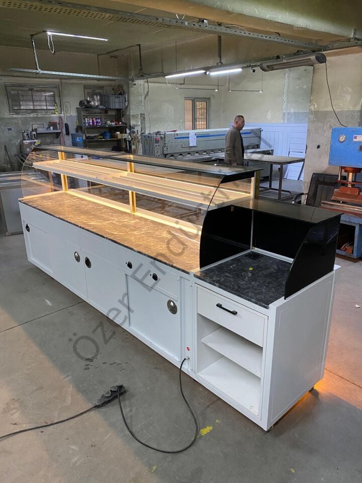 300 cm Isıtmalı Baklava Teşhir Tezgahı | Granit, Ledli, Bankolu Kasa