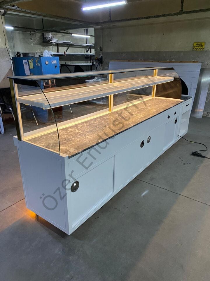 300 cm Isıtmalı Baklava Teşhir Tezgahı | Granit, Ledli, Bankolu Kasa
