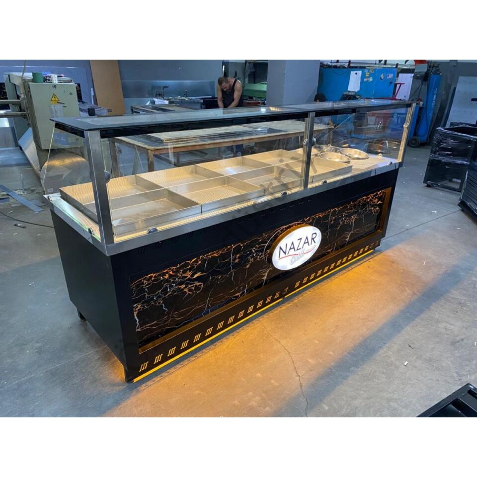 Elektrikli Çift Havuzlu Benmari Tezgahı 6 Yemek 2 Çorba | Siyah Akrilik