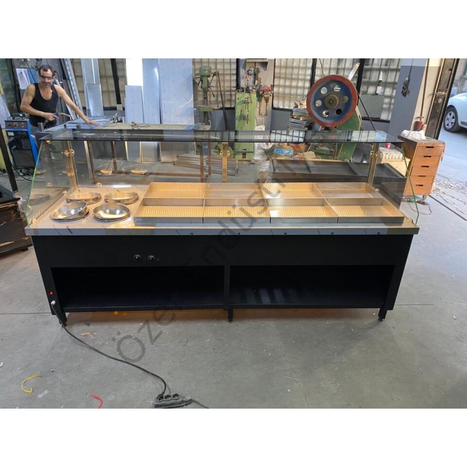 Elektrikli Çift Havuzlu Benmari Tezgahı 6 Yemek 2 Çorba | Siyah Akrilik