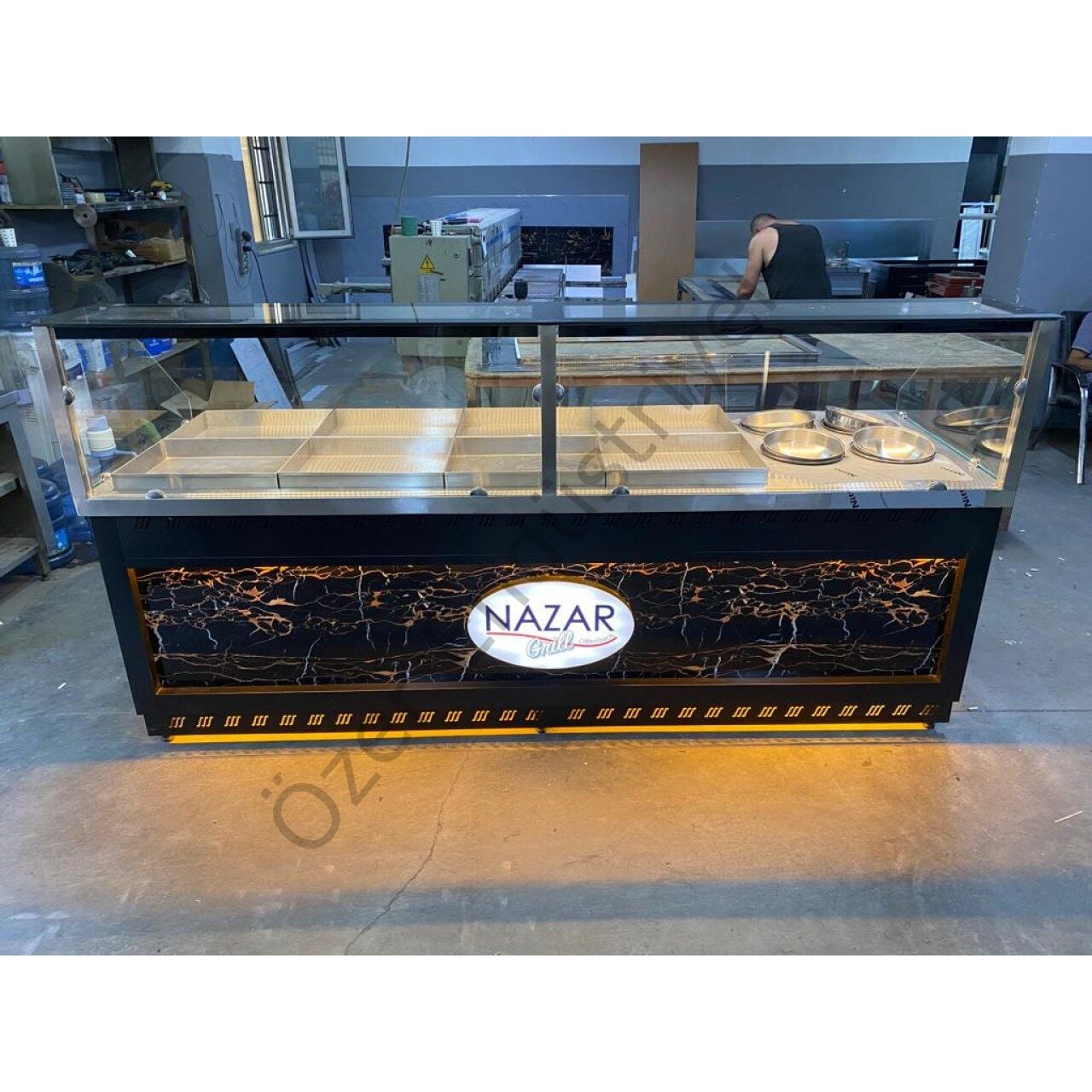 Elektrikli Çift Havuzlu Benmari Tezgahı 6 Yemek 2 Çorba | Siyah Akrilik