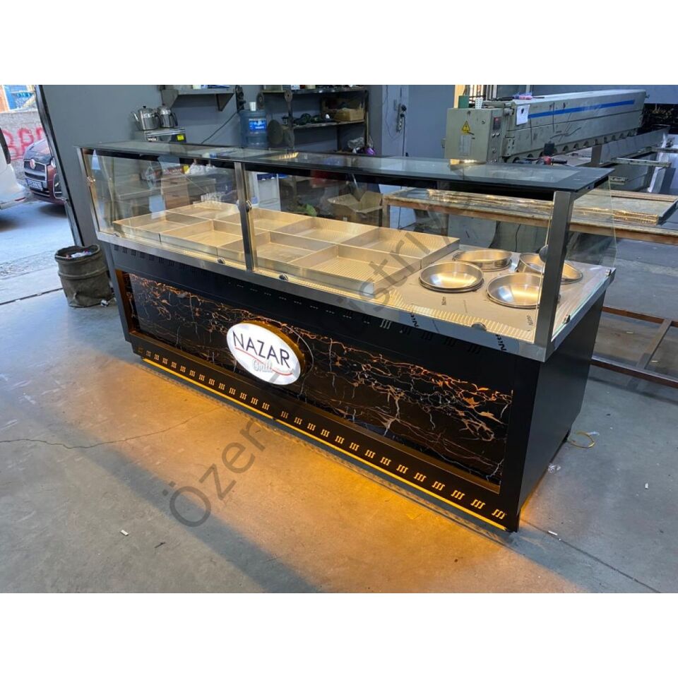 Elektrikli Çift Havuzlu Benmari Tezgahı 6 Yemek 2 Çorba | Siyah Akrilik