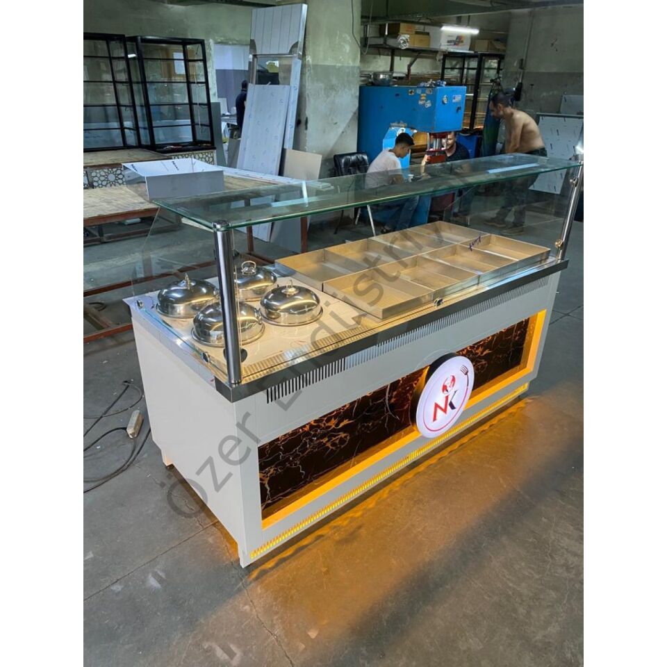 Sulu Sistem 8+4 Benmari Yemek Servis Tezgahı | Led Aydınlatmalı