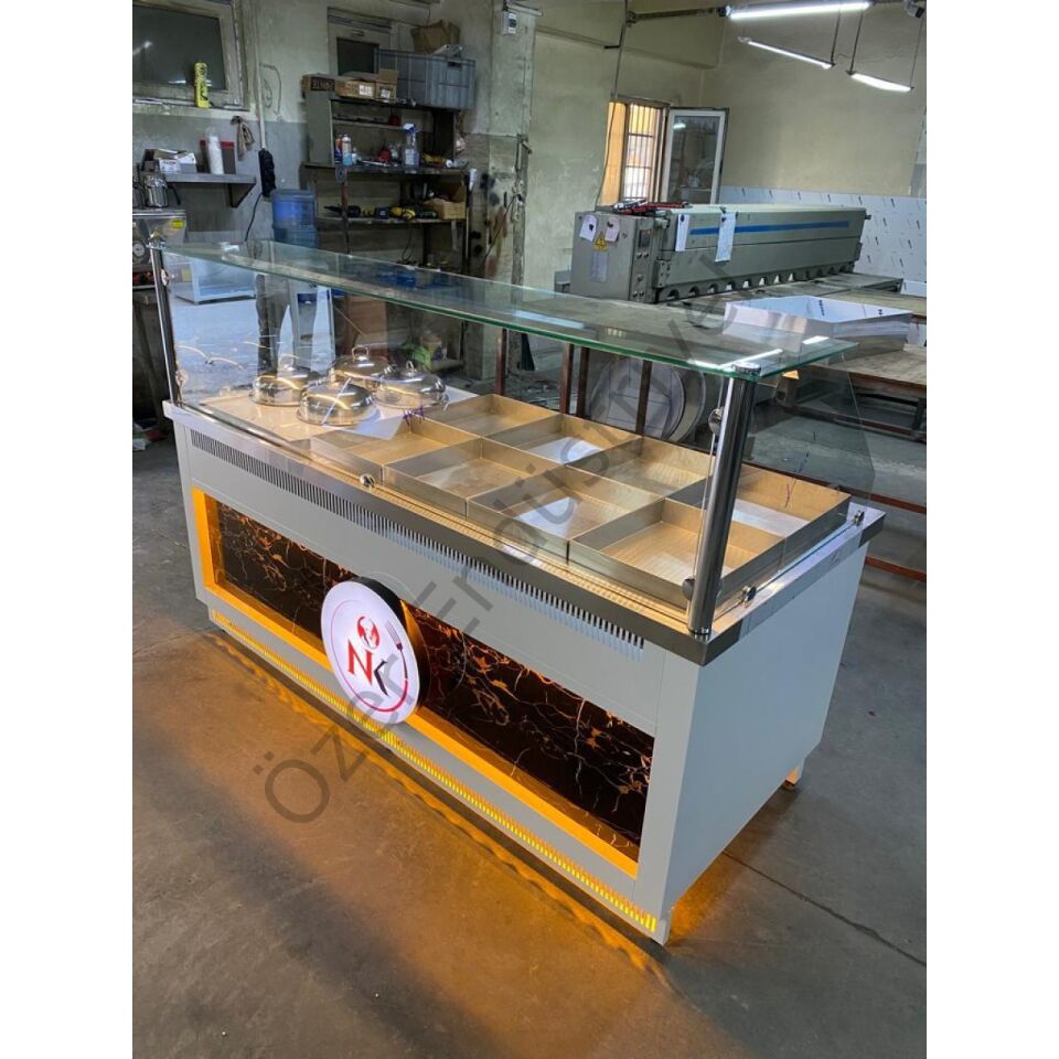Sulu Sistem 8+4 Benmari Yemek Servis Tezgahı | Led Aydınlatmalı