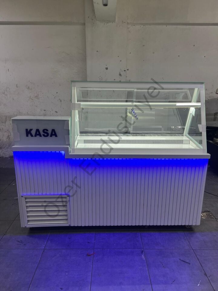 180 cm Soğutmalı Waffle Tezgahı | Kasa Bankolu Waffle Dolabı