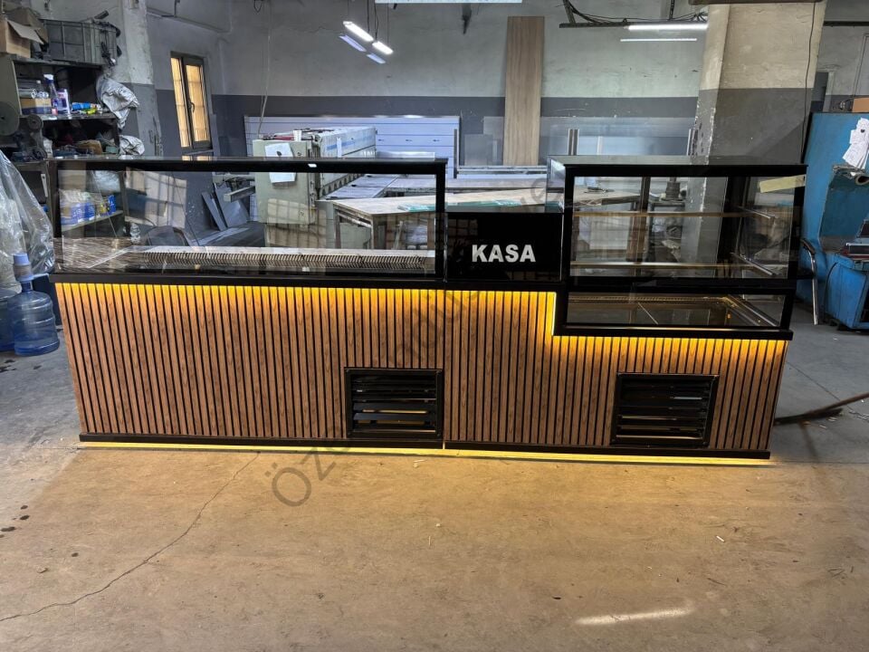 350 cm Soğutmalı Çiğköfte ve Pasta Dolabı Seti | Kasa Bankolu Teşhir Tezgahı