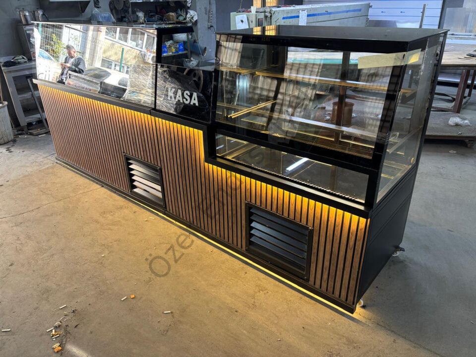 350 cm Soğutmalı Çiğköfte ve Pasta Dolabı Seti | Kasa Bankolu Teşhir Tezgahı