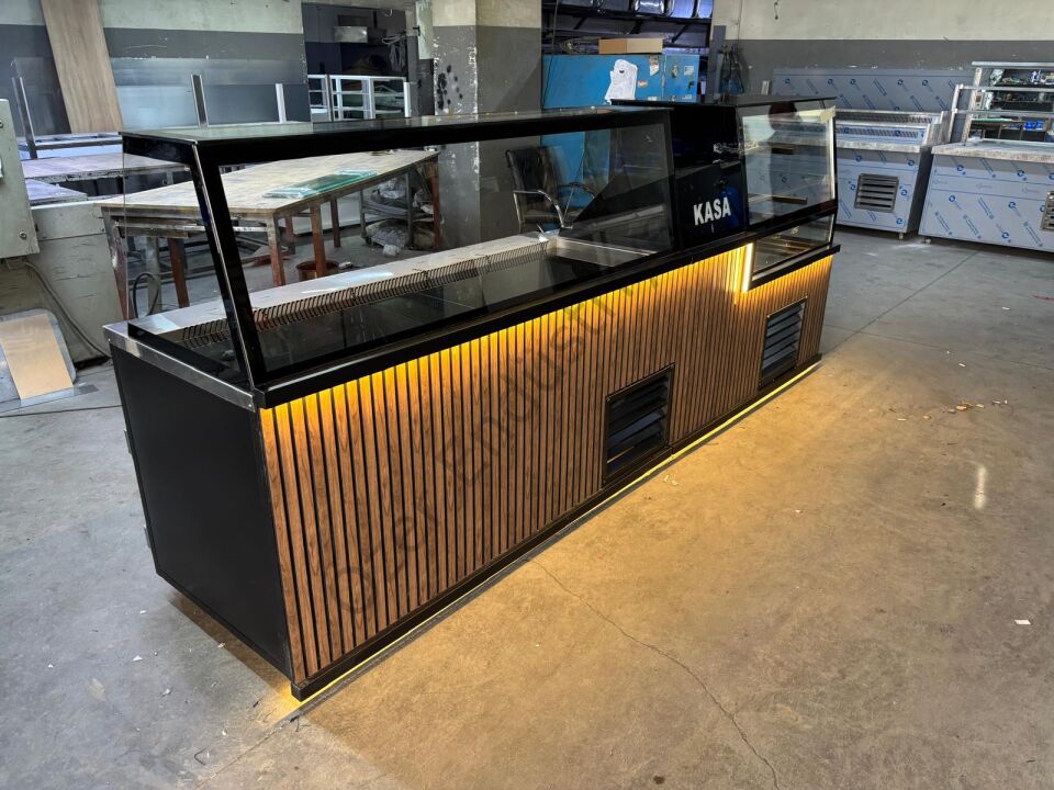 350 cm Soğutmalı Çiğköfte ve Pasta Dolabı Seti | Kasa Bankolu Teşhir Tezgahı