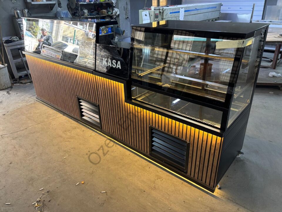 350 cm Soğutmalı Çiğköfte ve Pasta Dolabı Seti | Kasa Bankolu Teşhir Tezgahı