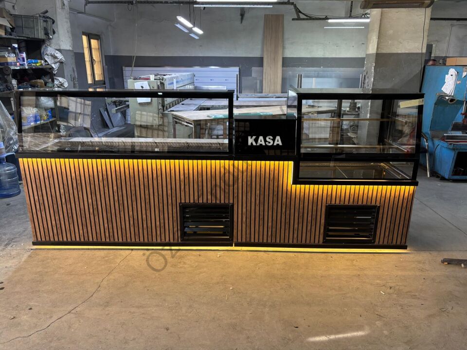 350 cm Soğutmalı Çiğköfte ve Pasta Dolabı Seti | Kasa Bankolu Teşhir Tezgahı