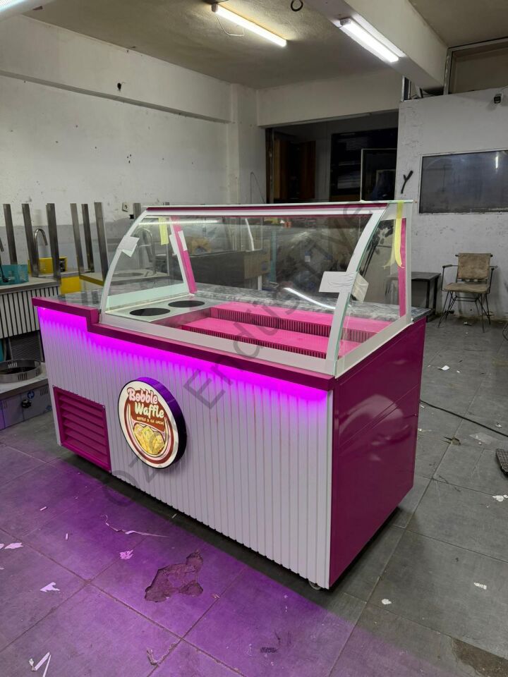 200 cm Bombe Camlı Waffle Dolabı | Kasa Bankolu Soğutmalı Waffle Tezgahı