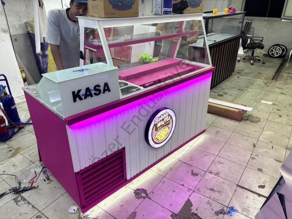 170 Cm Soğutmalı Waffle Dolabı ve Kasa Bankosu | +4°C Waffle Tezgahı