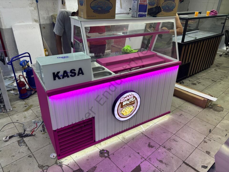 170 Cm Soğutmalı Waffle Dolabı ve Kasa Bankosu | +4°C Waffle Tezgahı