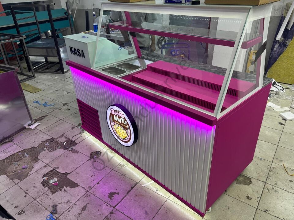 170 Cm Soğutmalı Waffle Dolabı ve Kasa Bankosu | +4°C Waffle Tezgahı