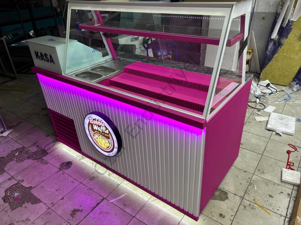 170 Cm Soğutmalı Waffle Dolabı ve Kasa Bankosu | +4°C Waffle Tezgahı