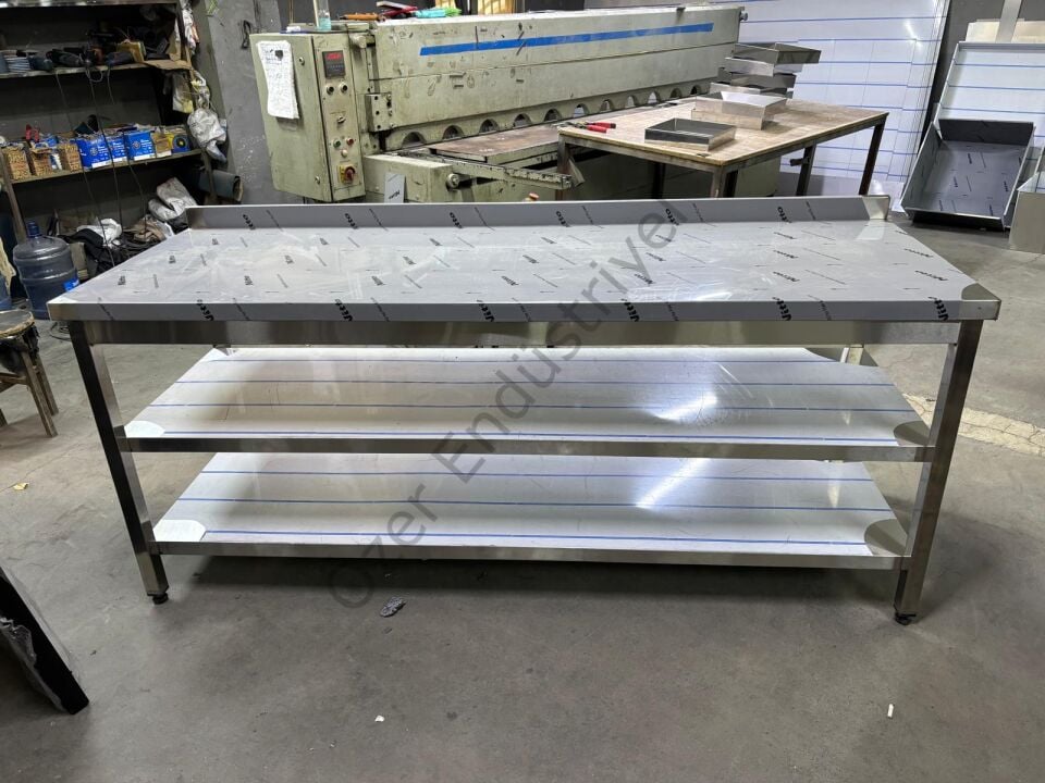 Paslanmaz Çalışma Tezgahı Ara ve Taban Raflı 200 cm